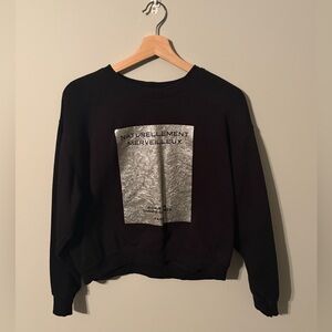 Zara cropped black sweatshirt with silver foil graphic